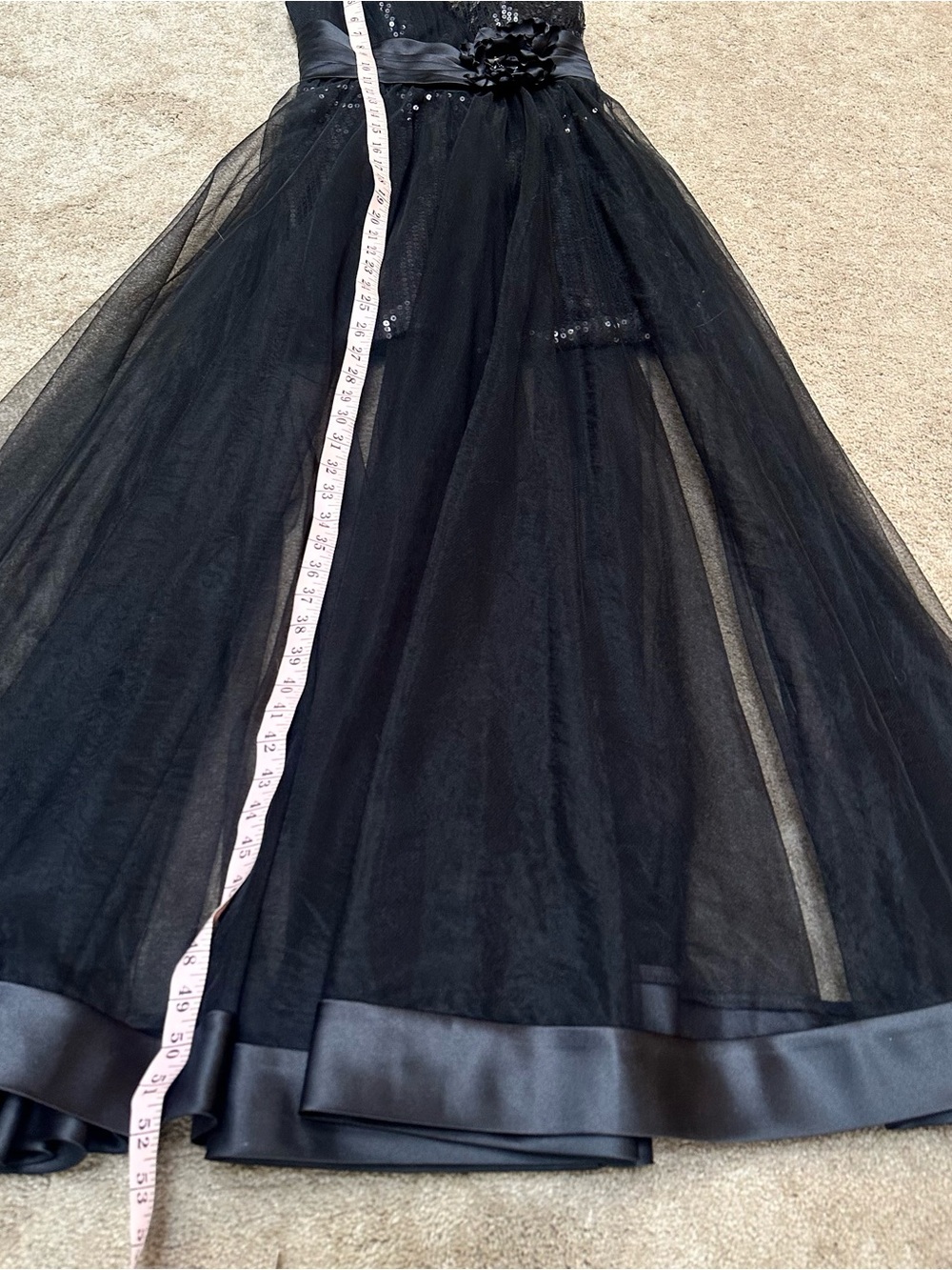 Sheer Tulle Sequin Maxi Dress One Shoulder Formal Event Gown Black Tie Sz 4 Prom - Picture 11 of 11